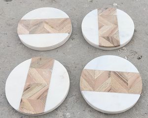 Contemporary Marble Wood Coasters For Coffee Mug Glass Cup <b>Table</b> Surface <b>Protection</b> - Product Image 6
