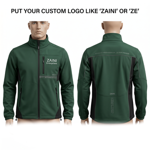 220g Polyester Men's <b>Soft</b> <b>Shell</b> <b>Jacket</b> Green Black Contrast Panels Windproof Breathable Eco-Friendly <b>Hooded</b> Stand Collar Front - Product Image 1