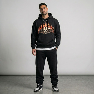 320GSM Heavyweight Thermal Fleece Men’s Tracksuit – Hoodie & <b>Sweatpants</b> <b>Set</b> with Custom Front Graphic Printed Logo - Product Image 1