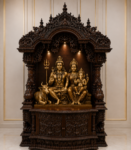 Shiv Parivar Teak Wood Home Temple Hand-Carved Wooden Pooja <b>Mandir</b> for Prayer Room South Indian Style Solid Wood Puja Ghar Uk - Product Image 5