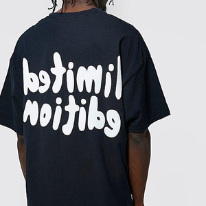 เสื้อยืดผู้ชายลำลองเนื้อผ้าดี พิมพ์ลายพัฟฟ์ตามสั่ง ทรงโอเวอร์ไซส์ ไหล่ตก - Product Image 6