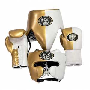 Customize <b>Sky</b> Color <b>Top</b> Quality No Boxing No Life Sparring Set Pro Leather Training Gloves Adjustable Strap Headgear Groin Guard - Product Image 3