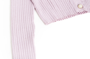 <span class=keywords><strong>Cardigan</strong></span> Vintage con scollo a V corto Vintage chiaro <span class=keywords><strong>viola</strong></span> lavorato a maglia con struttura a coste e dettagli con bottoni simili a perle - Product Image 4