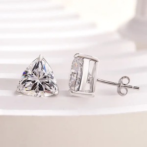 925 Moissanite Diamond <b>Stud</b> <b>Earrings</b> Dainty Trillion Cut 4 Prong 3.0 Carat <b>Emerald</b> Green Gold Plated Women's Trendy Wholesale - Product Image 2