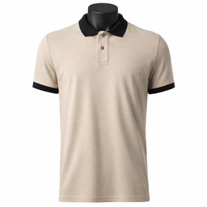 Polo de Golf Personalizado al por Mayor, Polo con Cuello en Contraste, Beige y Negro, Fabricante de Bordados e Impresiones Personalizadas - Product Image 1