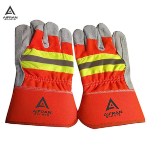 Gants de travail de sécurité AIFRAN en cuir de vachette fendu, orange haute visibilité, avec bande réfléchissante, ignifuges, vente en gros - Product Image 3