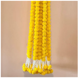 Guirlande de fleurs traditionnelle orange, jaune et rouge, décoration suspendue pour la maison, pour Diwali, salon intérieur, 100% faite à la main en fibres végétales - Product Image 3