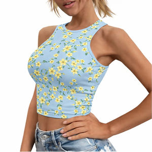 Débardeur court sans manches dos nageur imprimé floral bleu pastel pour femme – Collection été 2026 - Product Image 2