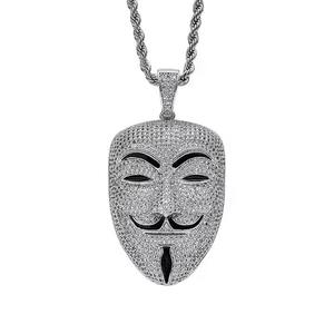 <b>Iced</b> <b>Out</b> Mask Pendant Necklace Hip Hop Bling moissanite diamond Silver <b>Chain</b> Jewelry Unisex Party Gift - Product Image 3