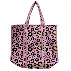 Pink Leopard Print Cotton Tote Bag Large Capacity Reusable Shopping Bag Eco Friendly Women Shoulder Handbag Wholesale - Product Image 2