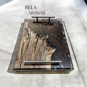 Bandeja de Servir de Madera y Resina Epoxi Hecha a Mano, Bandeja Decorativa de Resina y Madera para Granos de Café, con Asas de Metal, para Té, Café y Fiestas, No Tóxica, Moderna - Product Image 2