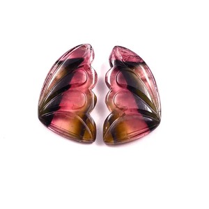 Sarim International Carved <b>Rainbow</b> Watermelon Tourmaline Butterfly Wings, Natural Gemstone Pair 16x27mm (33 Carat)l - Product Image 2