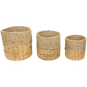 Juego de 3 cestas redondas de almacenamiento tejidas en tonos canela y marrón, cestas de almacenamiento hechas a mano, venta al por mayor, ecológicas, hechas en Vietnam. - Product Image 1