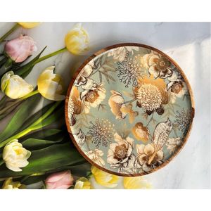 Assiette de service ronde en bois émaillée, motif floral vintage, style bohème, pour cuisine, vente en gros - Product Image 5