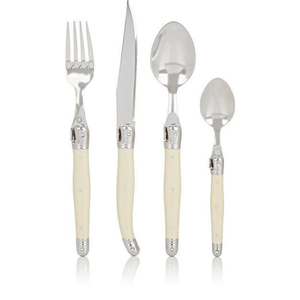 Juego de cubiertos creativo de acero inoxidable estilo vintage con mango de acrílico color crema, juego de cubiertos para uso doméstico y en restaurantes. - Product Image 4