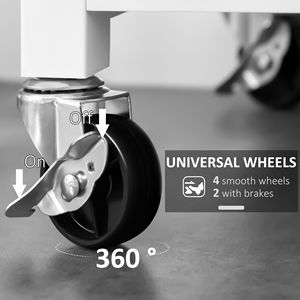 Carrello da Cucina Bianco su Ruote con Piano in Acciaio Inossidabile e Porta in Vetro, Carrello Mobile Realizzato in Truciolato di Legno - Product Image 6