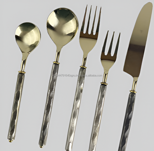 Mango de diseño de corteza forjada a mano de aspecto elegante, 1 Cuchillo, 2 tenedores, 2 cucharas, juegos de cubiertos de cocina - Product Image 4