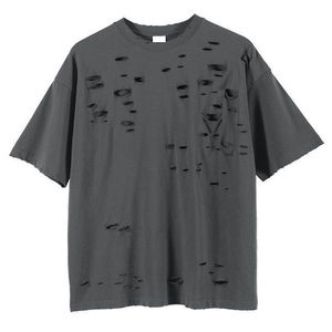 T-shirt déchiré surdimensionné pour hommes, 100% coton, style streetwear vintage, décontracté, à manches courtes, de qualité supérieure - Product Image 1