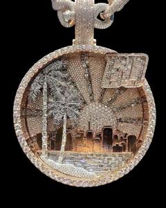 Colgante personalizado con escena de la naturaleza con incrustaciones de moissanita en plata de ley 925, estilo hip hop, para amantes de la naturaleza, a bajo precio. - Product Image 1