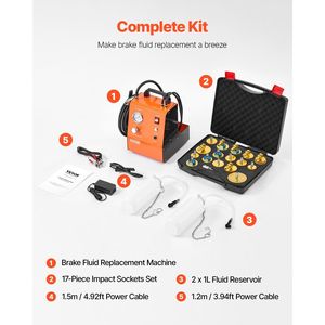 Kit Profesional de Purgado de Frenos Eléctrico de 110V con Manómetro de Presión para Cilindro Maestro y Bomba de Aire Integrada para Reparación de Frenos - Product Image 6