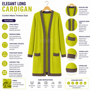 Cárdigan Elegante de Manga Larga para Mujer, Estilo Casual, con Dobladillo a Rayas en Contraste, de la Hermandad HMR - Product Image 6