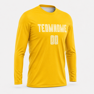 Camiseta de Fútbol Amarilla de Manga Larga para Hombre, Nombre del Equipo 00, Cuello Redondo Sublimado, Ropa Deportiva de Poliéster que Absorbe la Humedad, Ligera - Product Image 1