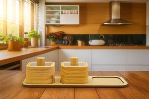 Wooden <b>Spice</b> Jar Set With Lid Carved Design Modern Kitchen Storage Container Three Piece <b>Tray</b> Mounted - Product Image 4