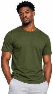 T-shirt en coton vert olive pour homme, manches courtes, col rond, coupe classique, couleur unie, style jersey tricoté - Product Image 2