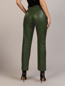 Pantalones de Cuero Genuino para Mujer, Suaves, Verdes y Negros, Estilo Holgado, Hechos a Medida con Alta Calidad - Product Image 6