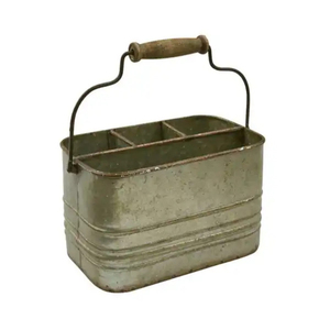 Organizador de Cubiertos de Metal Blanco Estilo Rústico con Asa de Madera, Cesta Vintage de 4 Compartimentos para Utensilios y Platos - Product Image 4