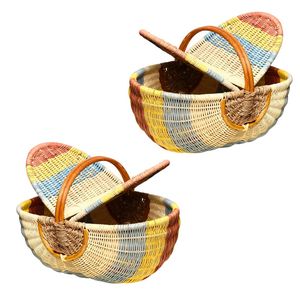 Cesta de Mimbre Natural Personalizable con Asa, Cesta de Picnic Hecha a Mano, Cesta de Compras - Product Image 1