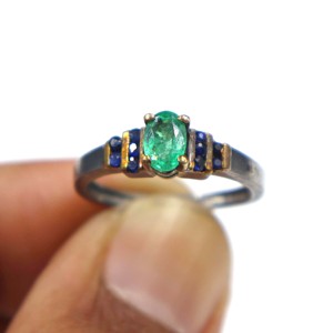 925 Sterling <b>Silver</b> Black Rhodium Plated <b>Emerald</b> with Blue Sapphire Cut Gemstone <b>Ring</b> Wholesale <b>Ring</b> Jewelry Gift <b>Ring</b> Birthday - Product Image 6