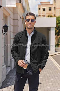 Blouson aviateur décontracté léger en satin pour homme avec col montant brodé Manteau softshell zippé pour l'automne Vêtements d'extérieur - Product Image 2
