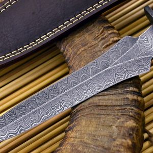 Couteau de chasse en acier Damas fait main avec manche en cuir, outil utilitaire OEM pour le camping, la survie et le bushcraft en extérieur - Product Image 6