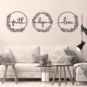 Ensemble d'art mural de couronne de cercle de citation inspirante foi espoir pour l'amour décor en métal (ensemble de 3) - Product Image 1
