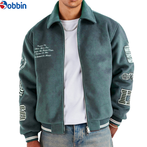 Veste universitaire pour homme en laine avec motifs brodés, col rabattable, fermeture éclair, style décontracté pour l'automne - Product Image 6