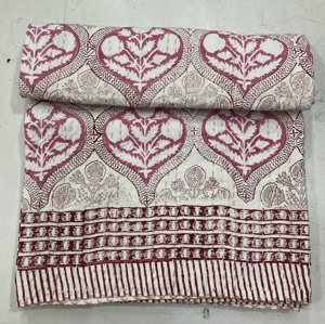 Silkgram Hand Block Printed Kantha <b>Quilt</b> Eco-Friendly 300tc Cotton Traditional Indian Floral Pattern Quilted Bedspread <b>Throw</b> - Product Image 1
