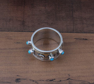 Bague en argent sterling 925 avec serti en turquoise naturelle, bande d'éternité complète, style classique, bague de doigt, bague occidentale - Product Image 6