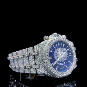 Montre de luxe en diamant Spendidight Jewelry, 28 mm, analogique, quartz, homme, argent/moissanite, fermoir déployant, cristal saphir, mouvement ETA - Product Image 2