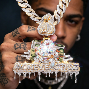 Mens 925 Silver Moissanite <b>Custom</b> Cartoon Money Bag Pendant Iced Out <b>Name</b> Charm Luxury Hip Hop Statement <b>Necklace</b> - Product Image 3