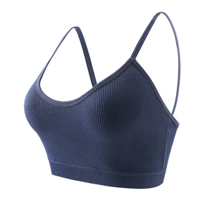 Soutien-gorge de sport sans couture en nylon respirant à maintien élevé, imprimé côtelé, col carré, bretelles halter, pour femme - Product Image 6