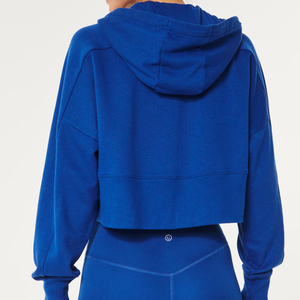 Sweat à capuche court pour femme, 100% coton épais, de haute qualité, avec fermeture éclair, coupe ample, pour l'hiver, service OEM - Product Image 3