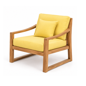 Fauteuil lounge en teck massif avec coussin rembourré, fauteuil d'appoint pour salon intérieur - Product Image 1