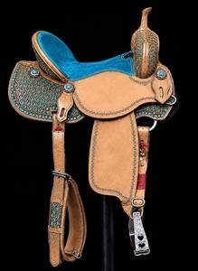Selle de cheval en cuir occidental de qualité supérieure, ensemble complet d'attrezzage équestre en cuir véritable, selle de baril en cuir véritable pour l'équitation anglaise et les courses. - Product Image 3
