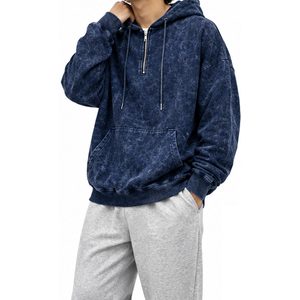 Sweat-shirt vintage délavé à l'acide avec fermeture éclair quart de tour, unisexe, coupe oversize, style streetwear, personnalisable avec logo, vente en gros, fabricant - Product Image 1