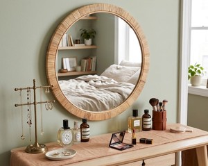 Boho Handmade Rattan <b>Round</b> Wall <b>Mirror</b> Decorative Woven Frame Vanity <b>Mirror</b> for Bedroom <b>Bathroom</b> Living Room from Vietnam - Product Image 5