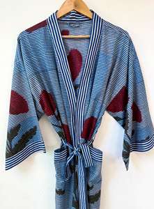 Robe kimono bohème florale en coton à col en V et manches longues, légère et à séchage rapide, pour l'été et le printemps, tenue de détente pleine longueur - Product Image 4