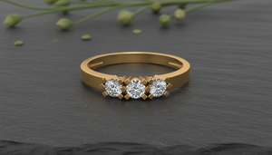 Bague à trois pierres en or 10 carats faite à la main, conception personnalisée, diamant VVS1 cultivé en laboratoire, alliance d'anniversaire, fournisseur de bijoux classiques - Product Image 3