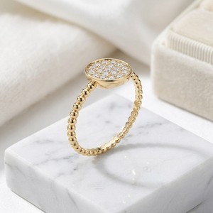 0.25CTW Round Cut Cluster Beaded Pave Setting Minimalist <b>Ring</b> in Solid Gold <b>Dainty</b> Stackable Wedding Band for Women Elegant Gift - Product Image 3