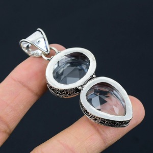 Colgante de Plata de Ley con Cuarzo Blanco y Engaste de Bisel, Joyería Bohemia Vintage Hecha a Mano, Amuleto Unisex - Product Image 4
